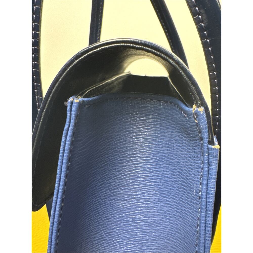 Burberry Hand Bag Leather Blue Navy Gold Auth - Picture 6 of 13